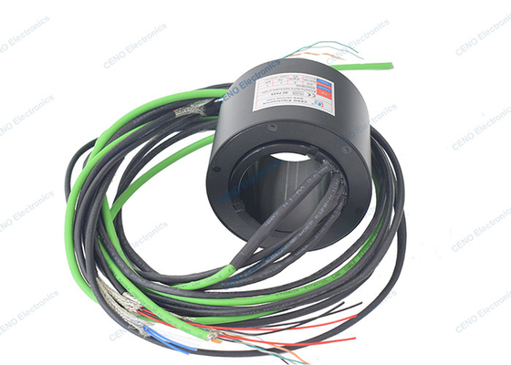 Através de um anel de deslizamento impermeável e articulações de sinal elétrico e Ethernet rotativas